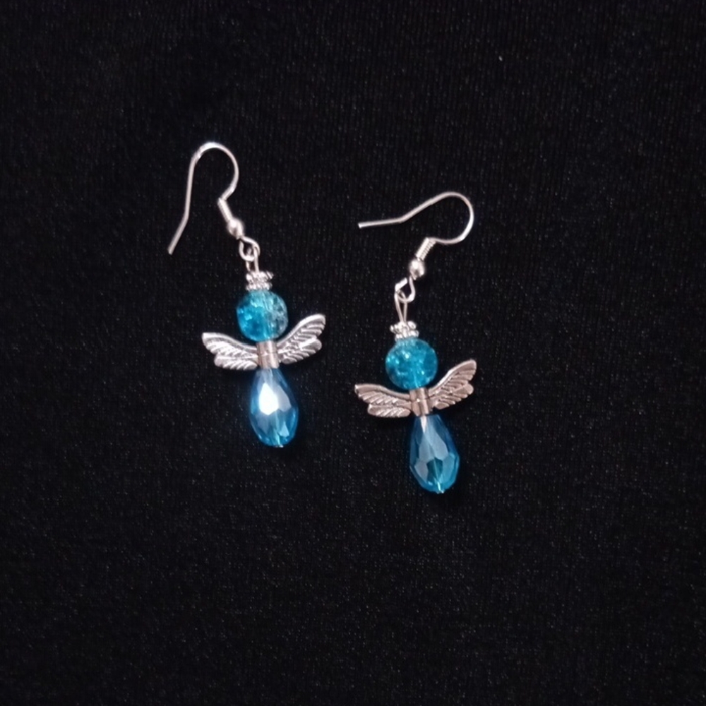 Elegant Handmade Silver and Blue Angel Earrings